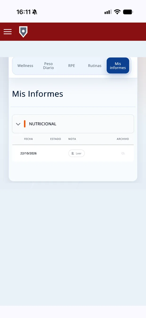 Informes del jugador en la app